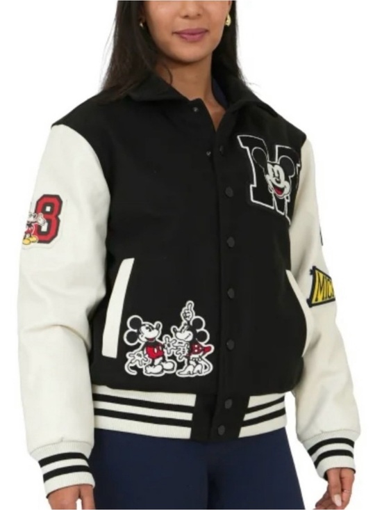 Jackets & Blazers - Black & White Graphic Mickey Varsity Jacket